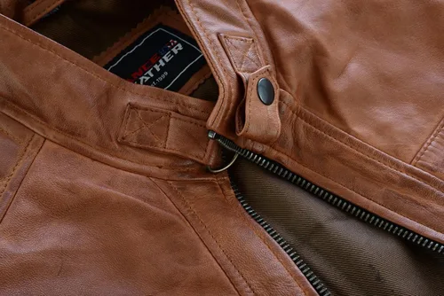 Vista 5 de Vance Leathers Cafe Racer - Chaqueta de piel de cordero encerada para hombre color marrón