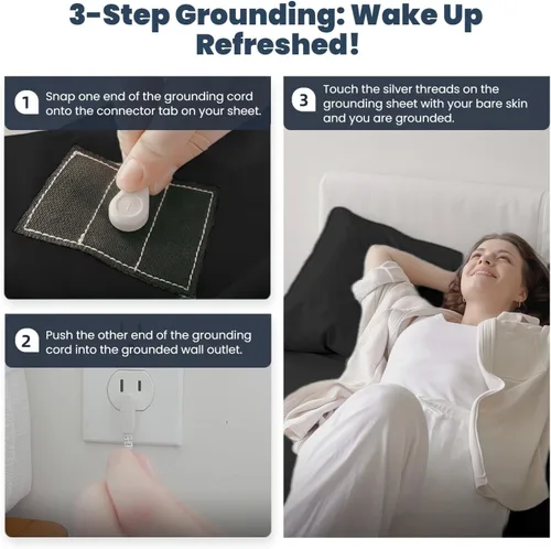 Vista 4 de OKOHEY Sábana encimera Grounding, tamaño individual – 90% algodón orgánico y 10% fibra plateada, sábana conductora de puesta a tierra para un mejor