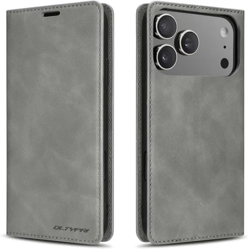 Vista 42 de QLTYPRI Funda tipo cartera para iPhone Air, 3 tarjeteros, color negro Funda de piel sintética de alta calidad, cierre magnético, soporte