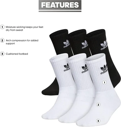 Vista 2 de adidas Originals Kids' Athletic Cushioned Crew Socks (6-Pack)