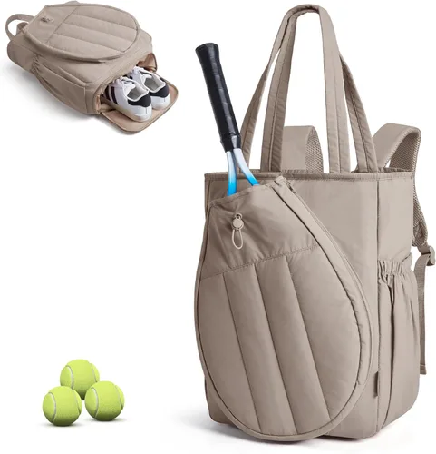 Vista 14 de BAGSMART Bolsa de gimnasio de tenis para mujer, mochila acolchada para Beige