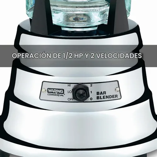 Vista 4 de Waring Comercial BB900G licuadora de barra cromada de 1/2 HP con contenedor de vidrio de 40 onzas color plateado