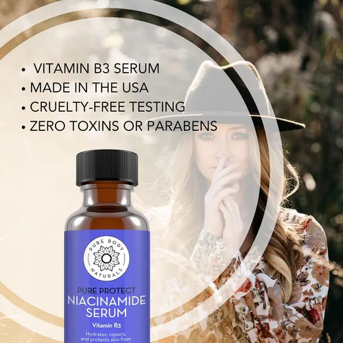 Vista 3 de Pure Body Naturals, suero de niacinamida con vitamina B3, 1 onza líquida, crema súper hidratante para una cara y cuerpo de aspecto más joven, loción