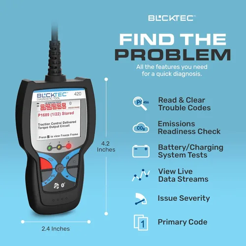 Vista 2 de BLCKTEC Herramienta de diagnóstico del escáner OBD2 Bluetooth 420 – Lector de código de vehículo para coche – Borra la luz del motor – Viene