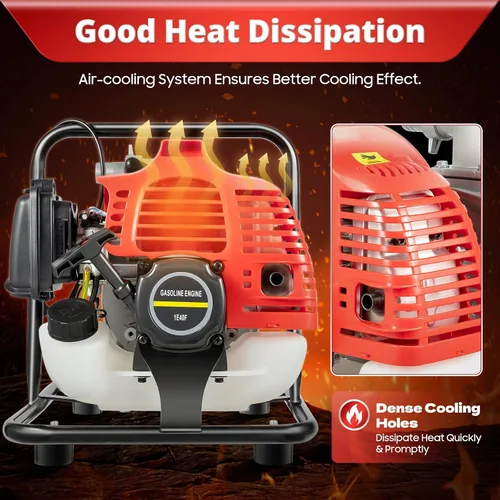 Vista 6 de Bomba de agua de gasolina, 43CC 2HP 7000rmp Bomba de agua industrial de 2 tiempos de gasolina refrigerada por aire, bomba de alta presión para riego