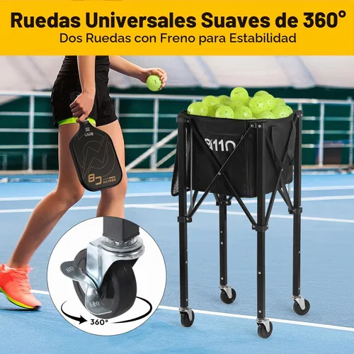 Vista 5 de A11N SPORTS Pickleball & Tennis Ball Hopper with Wheels, Foldable Cart Negro