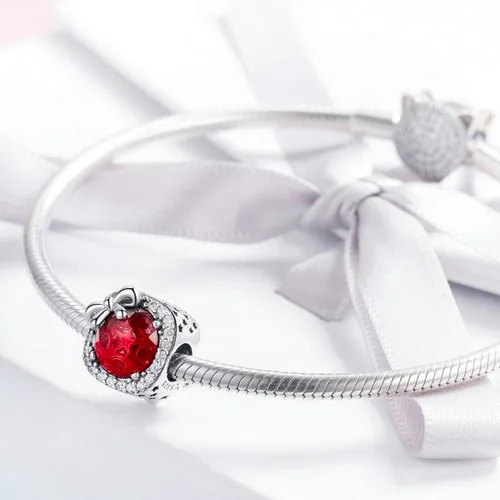 Vista 2 de Abalorio de piedra natal apto para pulseras Pandora con lazo de cumpleaños de cristal para pulsera y collar