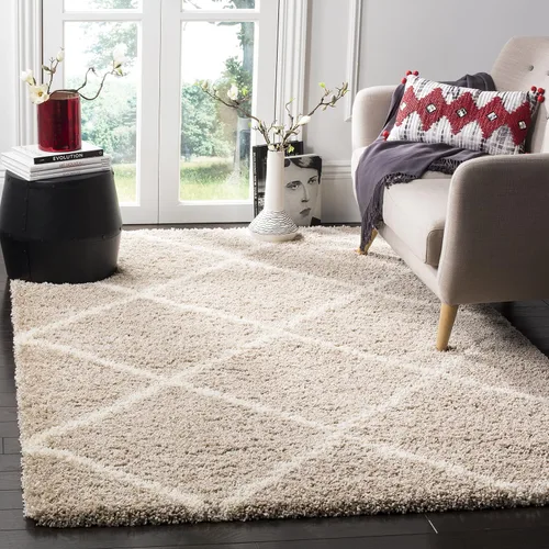 Vista 73 de SAFAVIEH Hudson Shag Collection - Alfombra decorativa de 2 x 3 pies, color beige y marfil, diseño moderno de enrejado, no desprende pelusa