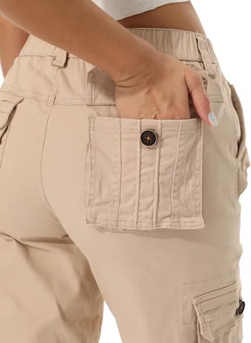 Vista 9 de Pantalones cargo de trabajo para mujer, de algodón, con 8 bolsillos, informal, estilo de combate militar