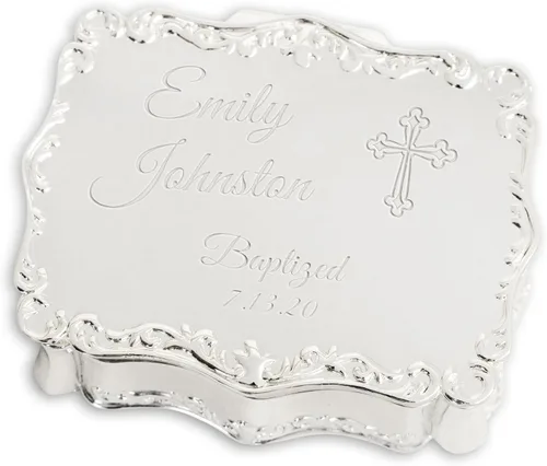 Vista 7 de Cherished Moments Joyero rectangular de dedicación de bebé personalizado Dedicación de plata
