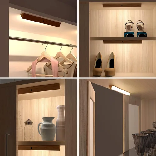 Vista 5 de Luces LED de noche recargables con sensor de movimiento magnético de madera, fácil de instalar, adecuadas para baño, sala de estar, dormitorio