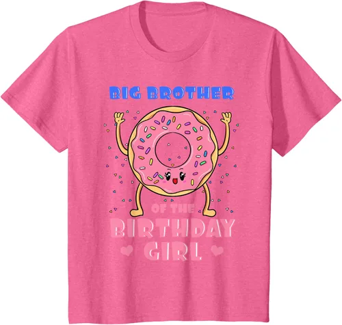 Vista 60 de Big Brother Of The Birthday Girl Donut Bday Party Bro Sib Camiseta, Negro, S