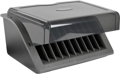Vista 21 de Tripp Lite Estación de almacenamiento de carrito de carga móvil de CA de 21 puertos para Chromebooks, iPads, portátiles, tabletas, negro (CSC21AC)