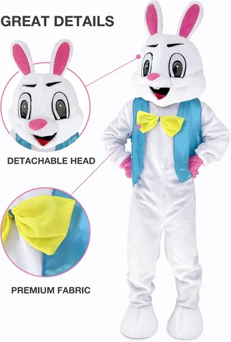 Vista 3 de Disfraz de conejo de Pascua para adultos, disfraz de conejo de Pascua de lujo para hombres y mujeres, traje de mascota de conejo de felpa