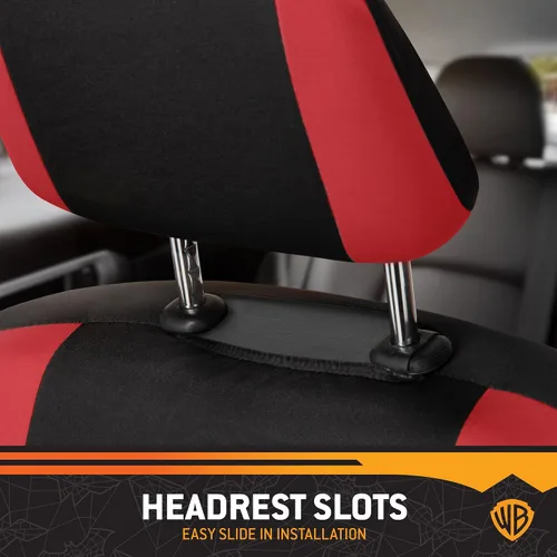 Vista 7 de BDK Wonder Woman - Juego completo de 9 piezas para asientos de automóvil, protectores de asiento de poliéster, color negro y rojo
