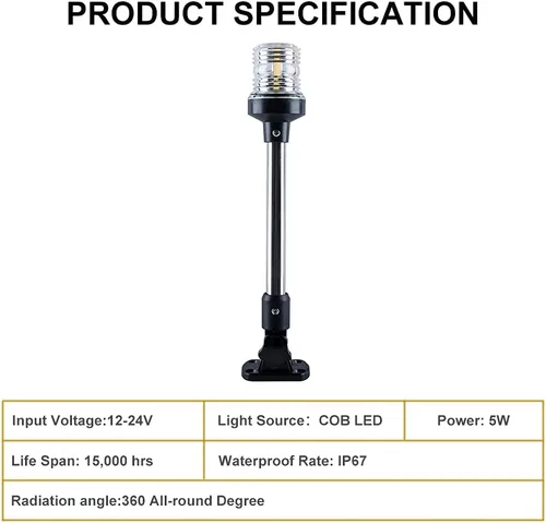 Vista 6 de Luz LED blanca plegable para popa de lancha, anclaje, para pontón y lancha de pesca (12 pulgadas)