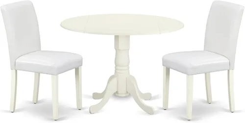 Vista 15 de East West Furniture DLAB5-BLK-73 - Juego de mesa de comedor de 5 piezas para 4 personas, incluye una mesa de cocina redonda con gota y 4 sillas