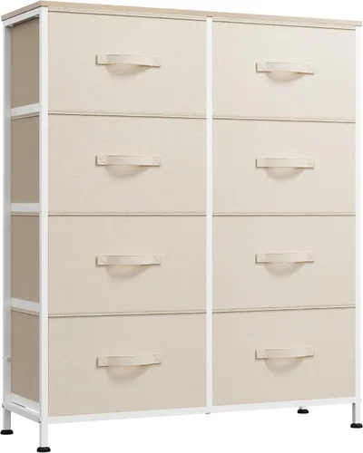 Vista 11 de WLIVE Torre de almacenamiento de tocador de 8 cajones de tela beige Bouclé para dormitorio