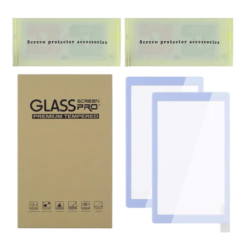 Vista 8 de eXtremeRate 2 Pack Light Violet Border Transparent HD Clear Saver Protector Film, Tempered Glass Screen Protector for Nintendo Switch Lite