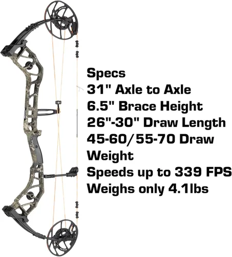 Vista 2 de Bear Archery Escalate Paquete de arco compuesto para adultos, longitud de estiramiento de 26 a 30 pulgadas, 45-60 y 55-70 libras