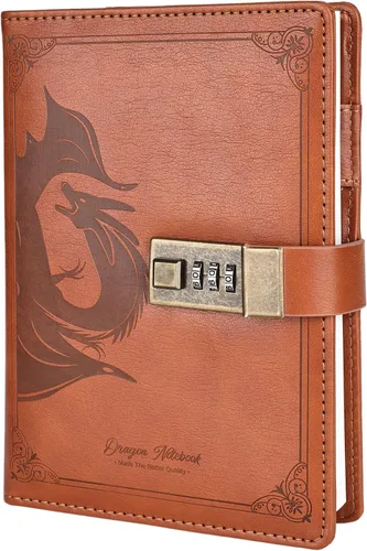 Vista 19 de TIEFOSSI Diario de Cuero Dragón, Cuaderno de Tapa Dura, Diario Recargable con Cerradura, Cuadernos de Escritura con Papel Rayado/En Blanco