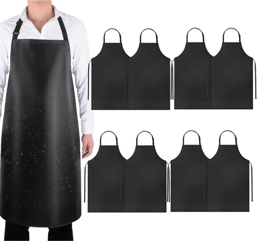 Vista 10 de Gotega Waterproof Rubber Apron Adjustable Dishwasher Apron Negro con 2 bolsillos