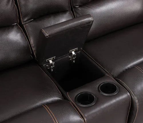 Vista 5 de Blackjack Furniture Brantley Collection - Sofá biplaza reclinable tapizado de cuero con consola, asientos acolchados de felpa con bobina Marrón