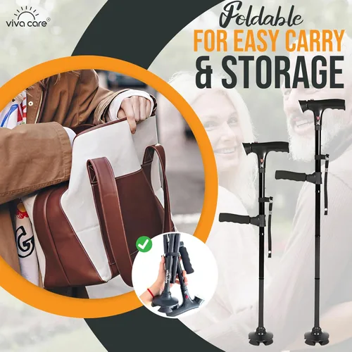 Vista 5 de Bastón de caminar con luz y alarma, plegable, ajustable, ligero, para equilibrio y estabilidad para adultos, personas mayores y lesionados. [Negro]