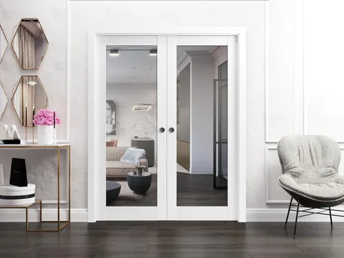 Vista 3 de SARTODOORS - Panel de puerta de granero de losa 18 x 80 pulgadas Lucia 1299 Seda blanca con espejo Puertas interiores con acabado resistente