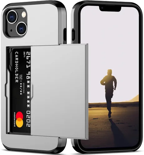 Vista 43 de Nvollnoe Funda para iPhone 13 con tarjetero [almacena 5 tarjetas] Funda tipo cartera de doble capa resistente a prueba de golpes con ranura oculta