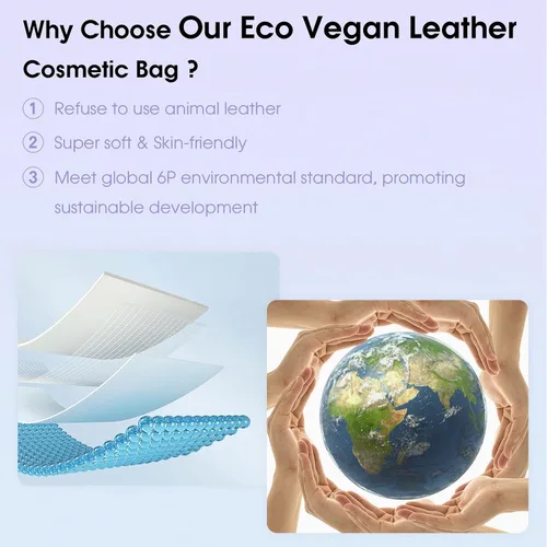 Vista 4 de Wandering Nature Pequeña bolsa de maquillaje para bolso, bolsa de cosméticos con cremallera para mujer, bolsa de viaje de cuero vegano ecológico