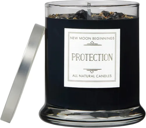 Vista 7 de Velas de protección de New Moon Beginnings - Vela de puesta a tierra e intención - Vela negra - Vela de soja - Cristales de protección