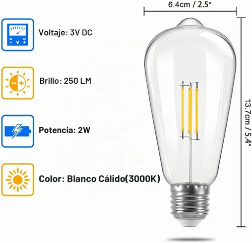 Vista 2 de Bombillas LED, 3 V 2 W de bajo voltaje CC, 3000 K blanco cálido E26 bombilla base para luces solares de granero, aplique de pared al aire libre
