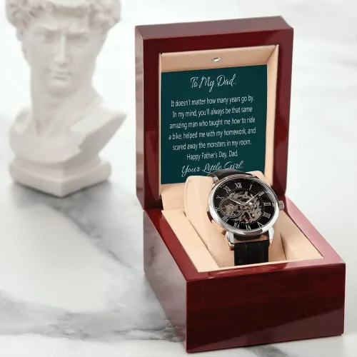 Vista 2 de Reloj para mi papá, regalo para papá de hija, reloj calado con tarjeta de mensaje para papá, regalo del día del padre de hija, reloj calado