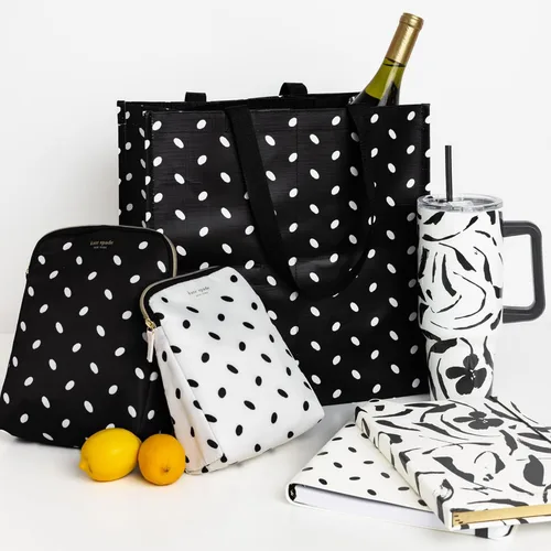 Vista 6 de Kate Spade New York Bolsa de compras reutilizable, bolsa de comestibles con correas para el hombro, bolsa plegable grande