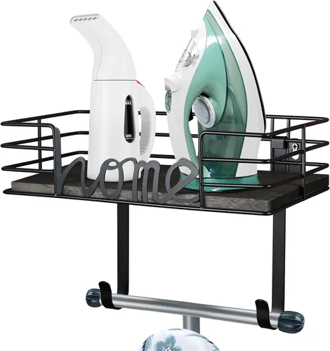 Vista 8 de TJ.MOREE Soporte de pared para tabla de planchar – Soporte para plancha y tabla de planchar, soporte de pared de metal con gran almacenamiento Negro