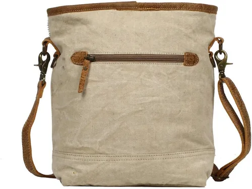 Vista 3 de Myra Bag Canvas Mexican Bag - Fabric Boho Purses for Women with Genuine Leather Detailing and Chic Southwestern Design