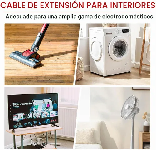 Vista 6 de Cable de extensión corto de 16/3 de 1 pie, cable de extensión negro flexible y duradero, cable de alimentación de 3 clavijas para interiores