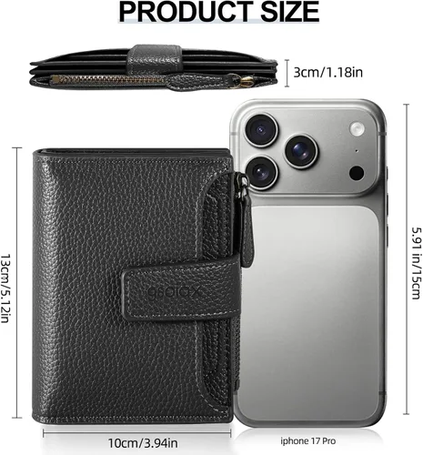 Vista 3 de GSOIAX Billetera pequeña de piel auténtica para mujer, con bloqueo RFID, plegable, delgada, con bolsillo para monedas con cremallera y ventana