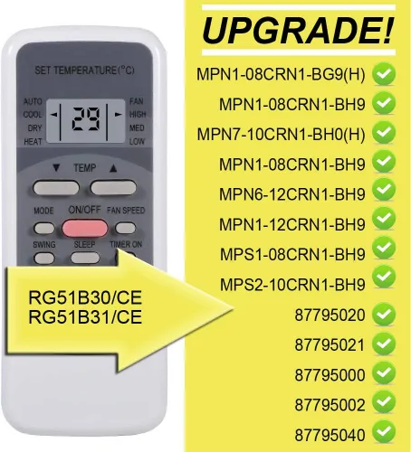 Vista 2 de Reemplazo para aire acondicionado Uberhaus Arctic King Control remoto RG51B31/CE funciona para MPN1-08CRN1-BG9(H) MPN1-08CRN1-BH9 MPN7-10CRN1-BH0(H)
