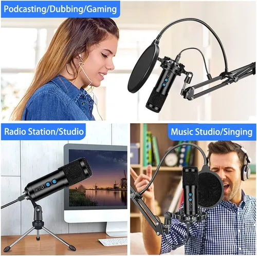Vista 2 de Micrófono USB Profesional Condensador Kit de Micrófono de Grabación para Podcast, Micrófono de Grabación para YouTube, Grabación de Música, Voice