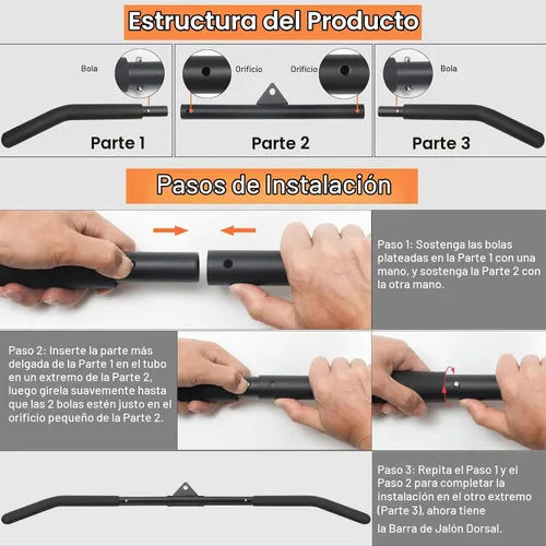 Vista 2 de SERTT Barra de Jalón LAT de 39.37 Pulgadas para Máquina de Cable con Polea, Barra de Presión para Curl de Tríceps con Mango de Goma, Accesorios