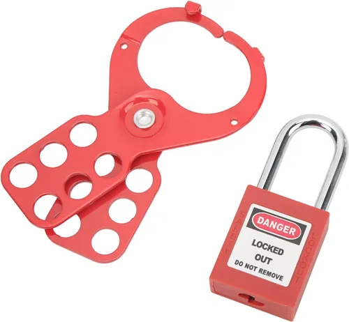 Vista 6 de Sonew Kit de etiquetado de bloqueo industrial con candado de seguridad y etiquetas a prueba de manipulaciones Cerraduras Loto rojas, llaves