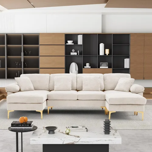 Vista 21 de OUYESSIR Sofá modular en forma de L, sofá de terciopelo de 3 plazas con otomana y almohadas, cómodo sofá cama tapizado para sala de estar, Verde