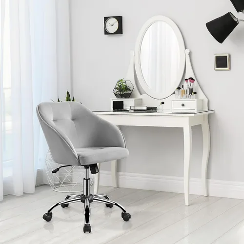 Vista 2 de Yaheetech Silla giratoria moderna de altura ajustable, silla de maquillaje con respaldo medio, silla de oficina para Momen con reposabrazos, ruedas