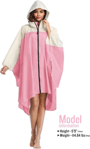 Vista 2 de SaphiRose Poncho de lluvia unisex con capucha impermeable para mujeres adultas