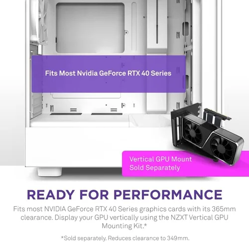 Vista 3 de NZXT H5 Flow Estuche compacto ATX para juegos de PC, torre media, alto flujo de aire, panel frontal perforado, panel lateral de vidrio templado