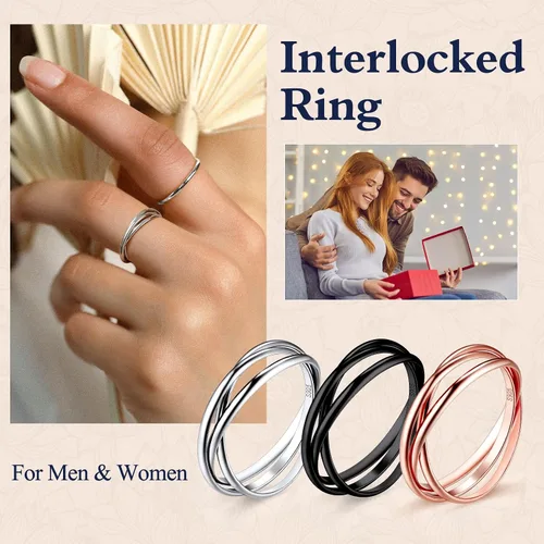 Vista 2 de Suplight Anillos entrelazados de plata de ley para mujer, anillo simple para ansiedad, anillos de polvo de estrellas lisos, anillo apilable