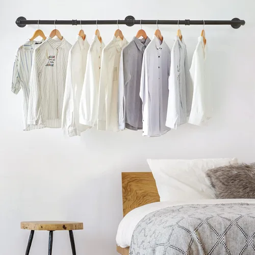 Vista 7 de IBUYKE TYJ003H - Perchero industrial de tubería montado en la pared, 70 Barras de armario para colgar ropa, perchero multiusos resistente