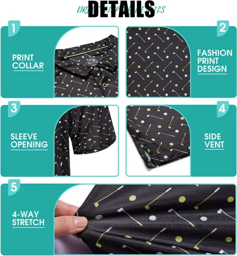 Vista 3 de AOTORR Camisas de golf para hombre, ajuste regular, absorben la humedad, estampado de rendimiento de manga corta para hombre